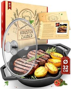 KRUSTENZAUBER 32 cm Cast Iron Pan for Induction Cookers, Pre-Burnt Cast Iron Pan, Ideal Grill Pan, Induction, Iron Pan, Frying Pan, Cast Iron Pan, Skillet Cast Iron Pan