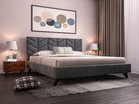 Acacia Modern Upholstered Queen Size Bed for Bedroom | Wooden Double Bed | Platform Cot Bed with Upholstery Premium Fabric | 6.5 x 5 Ft | Sheesham Solid Wood (Brown, Smoke Grey)