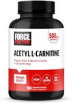 Force Factor Acetyl L-Carnitine Brain Supplement, Nerve Support Supplement, and Cellular Energy Booster, Acetyl L-Carnitine 500mg, Premium Quality, Vegan, Non-GMO, 100 Vegetable Capsules