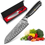 Damascus Knife Santoku Knife - Damascus Sushi Knife 17.6 cm Blade Made of 67 Layers of Damascus Steel with G10 Handle - Sharp & Balanced