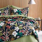 Eikei Modern Vintage Retro Mod Print Bedding Egyptian Cotton Duvet Cover Set Minimalist Chic Botanical Design Asian Zen Style Reversible Pattern in Full Queen or King Size (King, Tropical Flower)