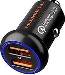 Car Charger Adapter, Metal-USB Car Charger-by HUSSELL - High Performance Aluminum 2-Port Car Phone-Charger,-Fast Charge-3.0 + 6A/36W - Compatible w/-iPhone-Android-& Any-Cell Phone