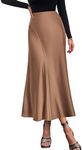 KIRUNDO Women Skirt 2024 Spring Summer High Waisted Satin Maxi Dress A Line Sparkly Flare Flowy Skirt Wedding Guest Dress Long Skirts Date Night Outfit(Small, Coffee)