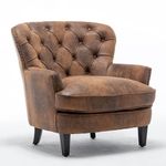 Faux Leather Durable Fabric Brown Chesterfield Tufted Occasional Accent Armchair - Modern Single Cocktail Fireside Reading Chair for Bedroom Living Room Dressing Table Corner Nook Conservatory