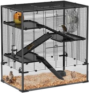 PawHut Hamster Cage with 23 cm Tempered Glass Bottom, 4 Tier Large Hamster Tank with Hut, Running Wheel, Platforms, Ramps, Food Dish, Water Bottle, for Syrian, Dwarf, Rats, Gerbils, 78.5 x 48.5 x 80cm