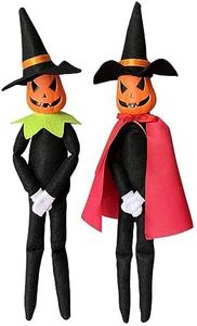 DANONI 2025 New Halloween Pumpkin Elf Doll,Handmade Pumpkin Elf Toy with Black Hat,White Gloves, Suits,Dresses,and Cape for Halloween and Autumn Harvest Holiday Tabletop Home Decorations (Red+Black)