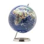 EXERZ 25cm World Globe - Stainless Steel Ring Standing - Globe of Earth - Metallic colour (Blue)