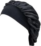 AIMALL Sleeping Bonnet Hair Wrap Silk Satin Cap Women Elastic Night Soft Hat Headwear Black