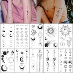 Esland Realistic Moon Sun Stars Space Planets Chain Temporary Tattoos Vertical Spine Tattoo Stickers for Women Men