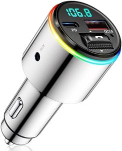 Babacom Trasmettitore FM Bluetooth 5.3 per Auto, Ricarica Rapida QC3.0 18W & PD 30W Bluetooth Auto Aux con Interamente in Metallo, MP3 Audio Lettore, Chiamata Vivavoce, 7 Doppia Colori Retroilluminato