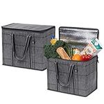 VENO 2 Pack Large Insulated Reusable Grocery Bag w/Hard Bottom, Food Delivery, Heavy Duty, Stands Upright, Dual Tab Zipper, Collapsible, Water-Resistant, Sustainable (Black Windowpane, 2 Pack)