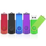 KOOTION 8 GB USB Flash Drive USB 2.0 Memory Stick 5 PACK 8 GB Swivel Pen Drive Thumb Drives Metal Cap (5 Mix-color: Black, Blue, Red, Green, Purple)