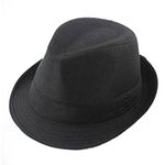 Baby Linen Fedora Hat Infant Toddler Jazz Cap Kids Straw Sun Cowboy Hat, Black