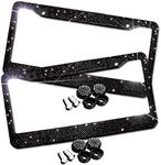 JUSHACHENGTA Bling Bling License Plate Frames -2 Pack-8 Row Pure Handmade Waterproof Glitter Rhinestones Crystal License Frames Plate for Cars with 2 Holes with Screws Caps Set