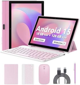 Android 15 Tablet 10 Inch, 18GB RAM+128GB ROM/2TB Expandable, 2 in 1 Tablets with Keyboard Case Mouse Stylus, 2.0GHz Quad-core Processor, 1280*800 IPS HD Screen, 5G WiFi6 BT 5.0, 8MP Camera Tableta PC