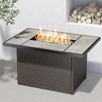 Grand Patio 43-Inch Outdoor Fire Pit Table, 50,000 BTU CSA Approved Rectangle Propane Fire Pit Table with Ceramic Tile Top, Wicker Base and Lava Rocks, Outdoor Fire Table for Patio, Garden, Backyard