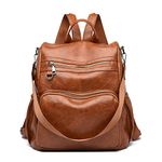 LIN KANG Women Backpack Waterproof Anti-theft 3 Ways PU Leather School Bags Ladies Rucksack Shoulder Bag Daypack Travel Backpack (Brown01)