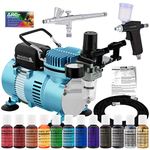 Super Deluxe Master Airbrush Cake Decorating System Kit with 2 Airbrushes and a 12 Color Chefmaster Food Coloring Set, 7 fl ounce