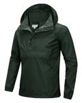 33,000ft Men's Rain Jacket with Hood Lightweight Waterproof Pullover Packable Raincoat Windbreaker Breathable For Outdoor Camping Hiking Riding, Army Green L