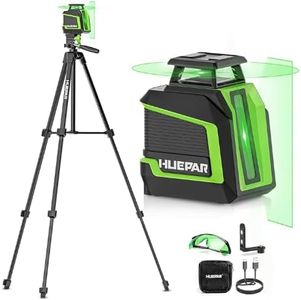 Huepar 360° Laser Level with Tripod 60in, 82Ft - 165Ft Self Leveling Laser Level with Pulse Mode, 3 Brightness Levels Rechargeable Li-ion Battery Green Line Laser Leveler Tool for DIY Project
