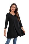 Enmain Black Tunic Top for Women Causal Long Sleeve Longline Blouse Swing Tunic Top Loose Blouse T Shirt Round Neck Stretch Comfortable Holiday XXL