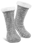 UUMIAER Men's Thick Warm Slipper Socks Soft Cozy Fuzzy Fleece-Lined Non Slip Socks Winter Indoor Thermal Socks Christmas Cabin Sock with Grips (US Size 6-12), Grey, 6-12