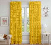 Dekor World 2 Piece Cotton Yellow Ultimate Ruffle Rod Pocket Solid Semi Sheer Curtain Set 110X150Cm (4X5Feet) Window Solid Curtain For Bedroom And Living Room