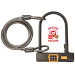 Revere USA Combination U-Lock with Extra Long Cable - Hardened Steel Heavy Duty Bike Lock with Easy Mounting. Includes a 5' 9" Cable - Defender 4 Plus - Anti Theft for Motorcycle, Scooter, e-Bike.