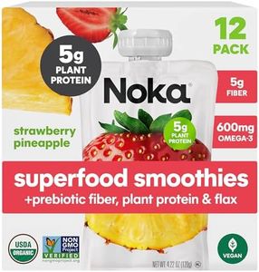 Noka Superfood Fruit Smoothie Pouches, Strawberry Pineapple, Healthy Snacks with Flax Seed, Prebiotic Fiber and Plant Protein, Vegan and Gluten Free, Organic Squeeze Pouch, 4.22 oz, 12 Count