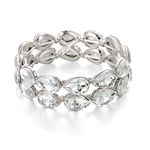 Clearine Wedding Bridal Elegant Bangle Crystal Double Row Teardrop Cluster Stretch Bracelet for Women Brides Clear Silver-Tone