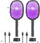 2 Pack Electric Fly Swatter 2 in 1 Bug Zapper Racket & Mosquito Zapper,4000V with USB Charging Base，Powerful Mosquito Swatter with 3 Layers of Safety Net Suitable for Indoor and Outdoor…