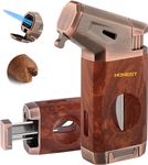 HONEST Torch Cigar Lighter with Windproof Jet Flame, Built-in V Cigar Cutter, Box for Christmas, Refillable Butane Torch Lighters, All-in-one Cool Lighters for Smoking, Cigars (Brown)