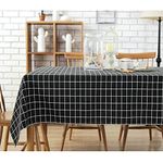 Bringsine Rectangle Cotton Linen Black Check Tablecloth Vintage Oblong Table Cloth for Dinner Picnic Home Deco(55 X 79 Inch)