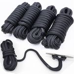 INNOCEDEAR 4 Pack 1/2” X 15’ Dock Lines|Marine-Grade Double-Braided Nylon Dock Line with 12” Eyelet.Hi-Performance Boat Rope Mooring Rope Black Dock Line