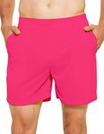 DEMOZU Men's 5 Inch Running Shorts Lightweight Quick Dry Athletic Tennis Workout Gym Shorts with Pockets, Neon Pink, M