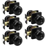 GOBEKOR 5 Pack Privacy Door Knobs Interior Keyless Square Door Knobs Matte Black Stainless Steel Bed Bath Round Door Knob with Lock