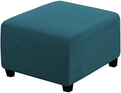 DKSLIPGO Square Jacquard Ottoman Covers Ottoman Slipcovers Folding Storage Stool Protector Elastic Bottom Stretch High Spandex Small Checks (Large,Deep Teal)