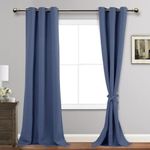 JIUZHEN Blackout Curtains with Tiebacks for Bedroom, Light Blocking and Noise Reducing Grommet Window Curtains for Living Room, Set of 2 Panels, 42 x 96 Inch Length, Dusty Blue