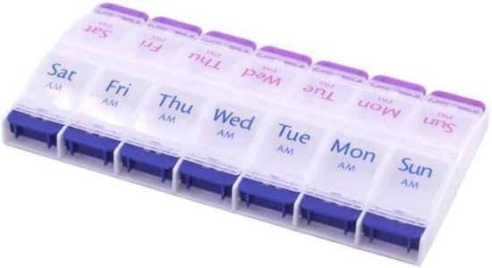 AIMALL 14 Slot 7 Day Pill Box Dispenser Medicine Organiser AM Case Medication, Durable PP Medicine Dispenser, Secure and Easy-Access Design for Daily Medication Management