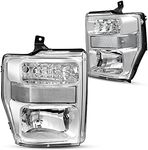 DWVO Headlights Assembly Compatible with 08 09 10 2008 2009 2010 Ford Super duty Headlamps (Chrome Housing Clear Lens White Reflector)