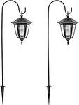 Maggift 34 Inch Hanging Solar Lights, Decorative Garden Lanterns with 2 Shepherd Hooks, Solar Powered Coach Lights, Warm White LED Outdoor Lighting for Landscape, Yard, Pathway and Patio, 2 Pack