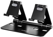 aceyoon Adjustable Tablet Stand, iPad/Cell Phone Holder for Desk, Aluminum Alloy Stand Holder for 2 Phones or a Tablet/Kindle, Sturdy Dual Stands, Foldable and Portable, Black