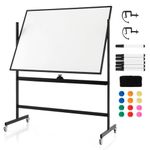 CASART Double Sided Magnetic Whiteboard, Height Adjustable Revolving Rolling Writing Board with Stand, Marker Pens, Magnets and Eraser, Mobile Dry Wipe Whiteboard for Home Office School (120 x 90cm)