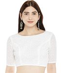 Studio Shringaar Georgette Women's Chikankari Saree Blouse With Elbow Sleeves(White,44)