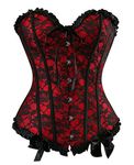 Kelvry Womens Waist Cincher Lace up Boned Basque Corset Shapewear Red Plus Size (UK Size (14-16) 2XL, Red-CC)