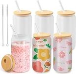 6 Pack Sublimation Glass Cups Frosted, 16 oz Glass Cups with Lids and Straws, Beer Can Drinking Glasses Jars Mugs Tumblers for Beer, Juice, Soda, Iced Coffee, Drinks