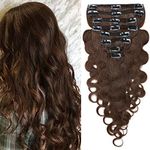 S-noilite Wavy Clip in Hair Extensions Real Human Hair Curly Wavy Clip in Human Hair Double Weft Natural Wave Human Hair Clip in Extensions 8 Pieces 18 Clips 100% Remy Hair (20 Inch - 150g,Medium Brown (#04))