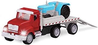 Driven by Battat – Toy Flatbed Truck with Lights and Sounds – Small Red Toy Farm Vehicle – Toy Truck & Tractor for Kids – Movable Parts – 3 Years + – Micro Flatbed Truck