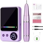 Electric Nail Files Professional,Urbuti Portable 45000RPM Nail Drill Machine for Acrylic and Gel Nails,Rechargeable Electric Manicure Pedicure Set with 11 bits and LED Display for Home Salon,Purple