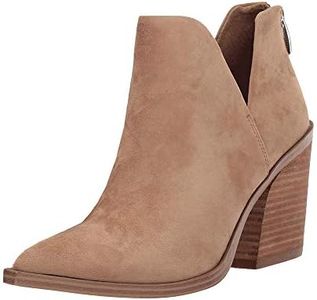 Kathemoi Womens Ankle Boots Slip on Cutout Pointed Toe Chunky Stacked Mid Heel Booties, 1-Light Brown